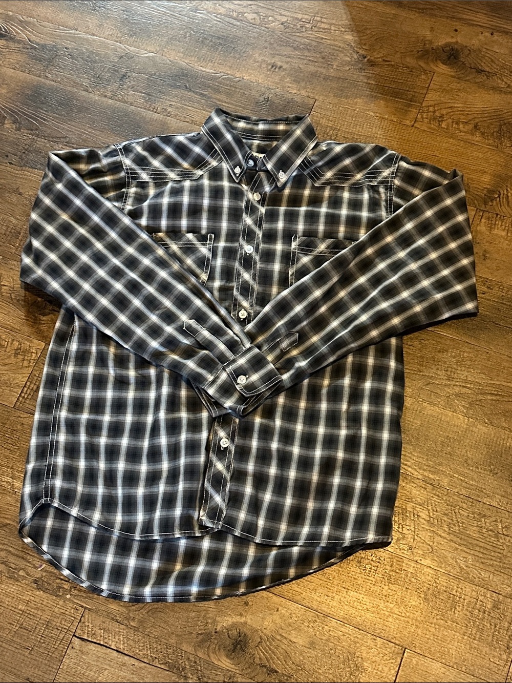 Classic Black, Grey & White Plaid Button-Down Shirt - Men